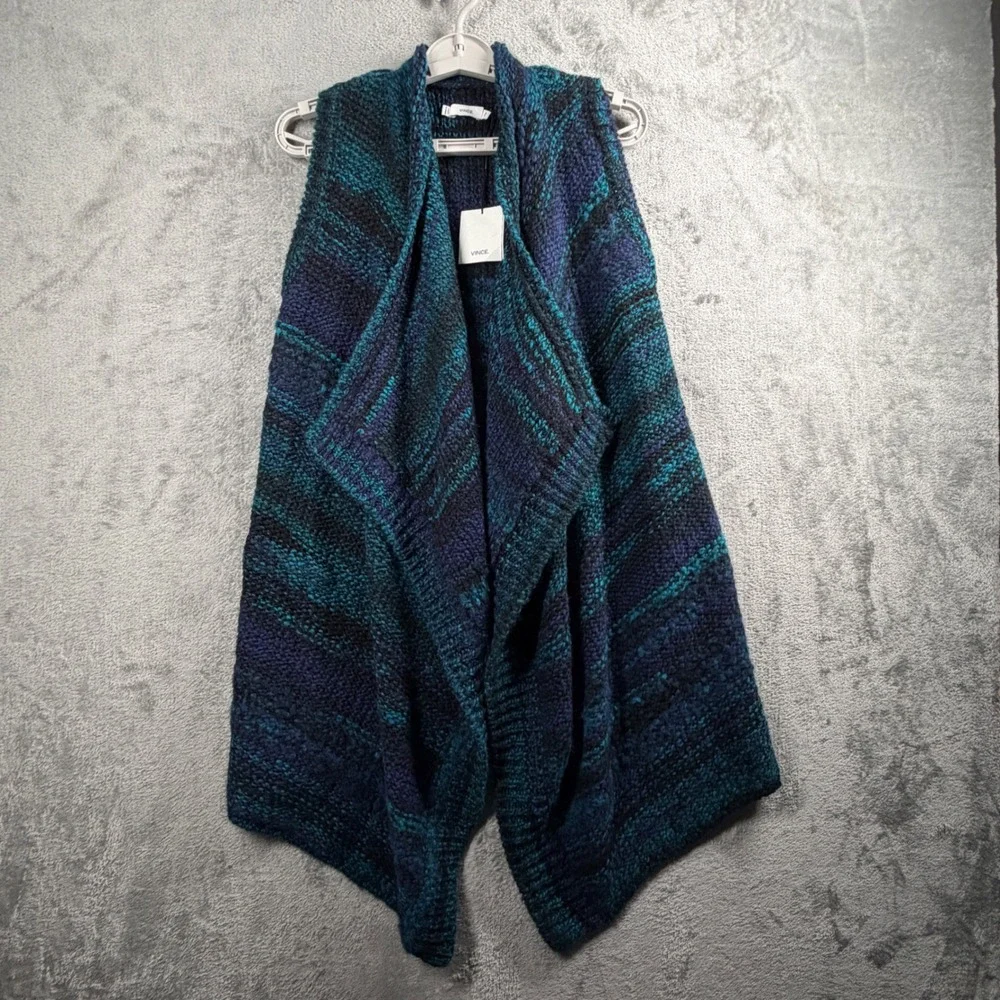 Vince Blue Green‎ Marled Open Cardigan Vest XXS Draped Quiet Luxury Layering